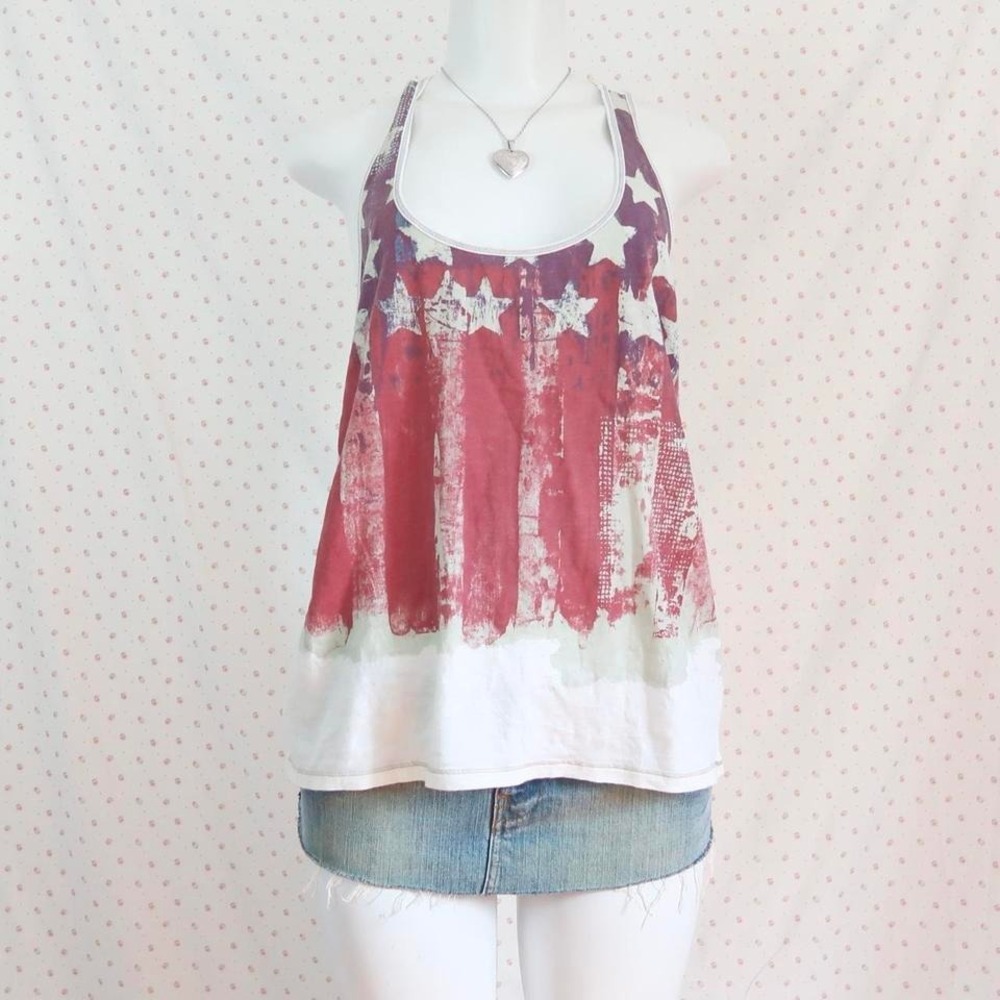 vintage lucky brand distressed american flag racerback tank top y2k grunge